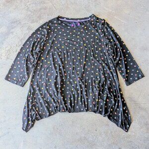Gudrun Sjoden Black Colorful Polka Dot Tencel Tunic Top size XL